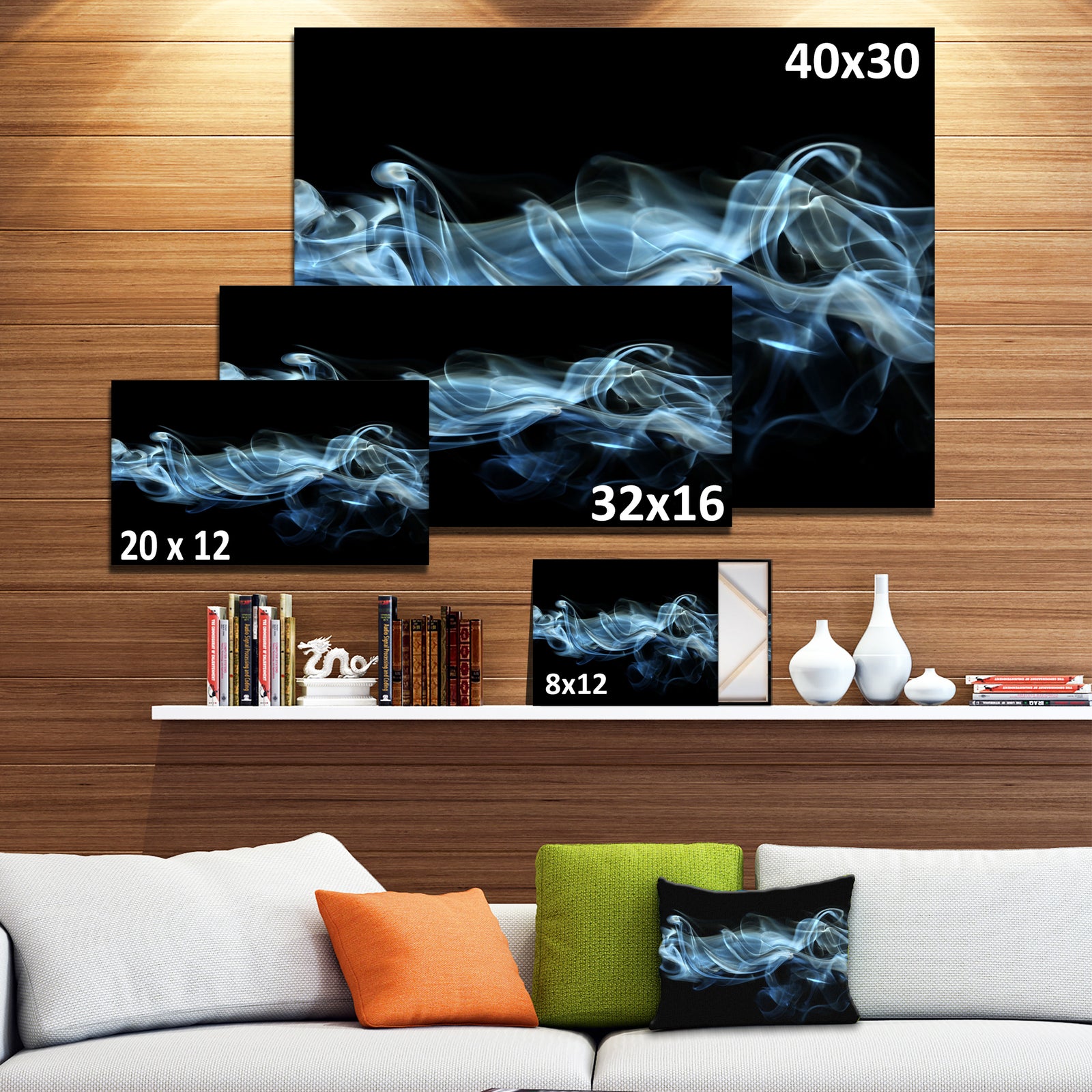 Blue Smoke in Black - Abstract Digital Art Canvas Print