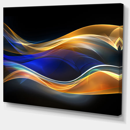 3D Gold Blue Wave Design - Abstract Digital Art Canvas Print