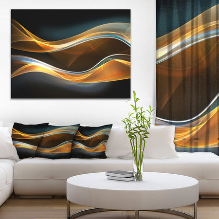 3D Gold Waves in Black - Abstract Canvas art print