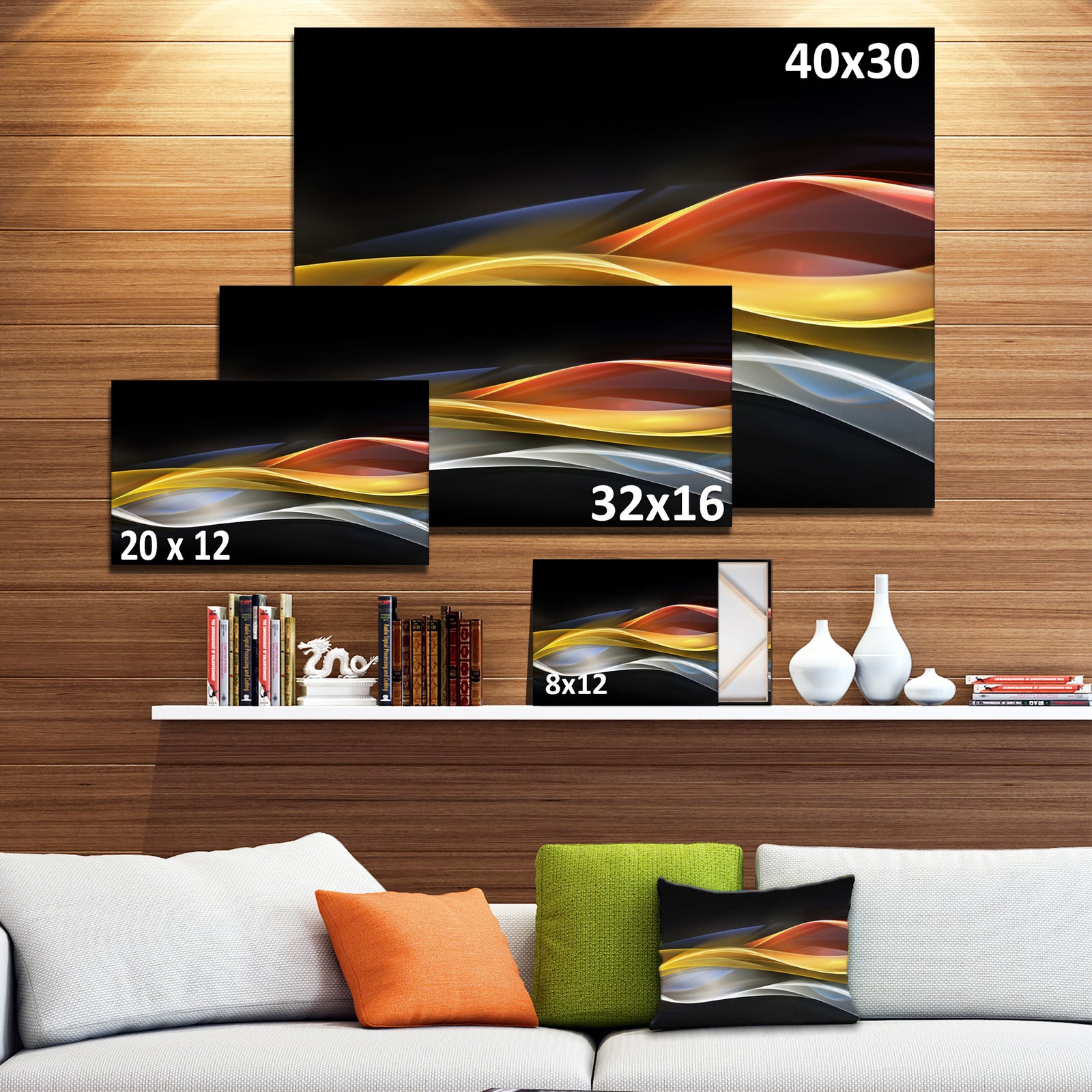 3D Gold Silver Wave Design - Abstract Digital Art Canvas Print