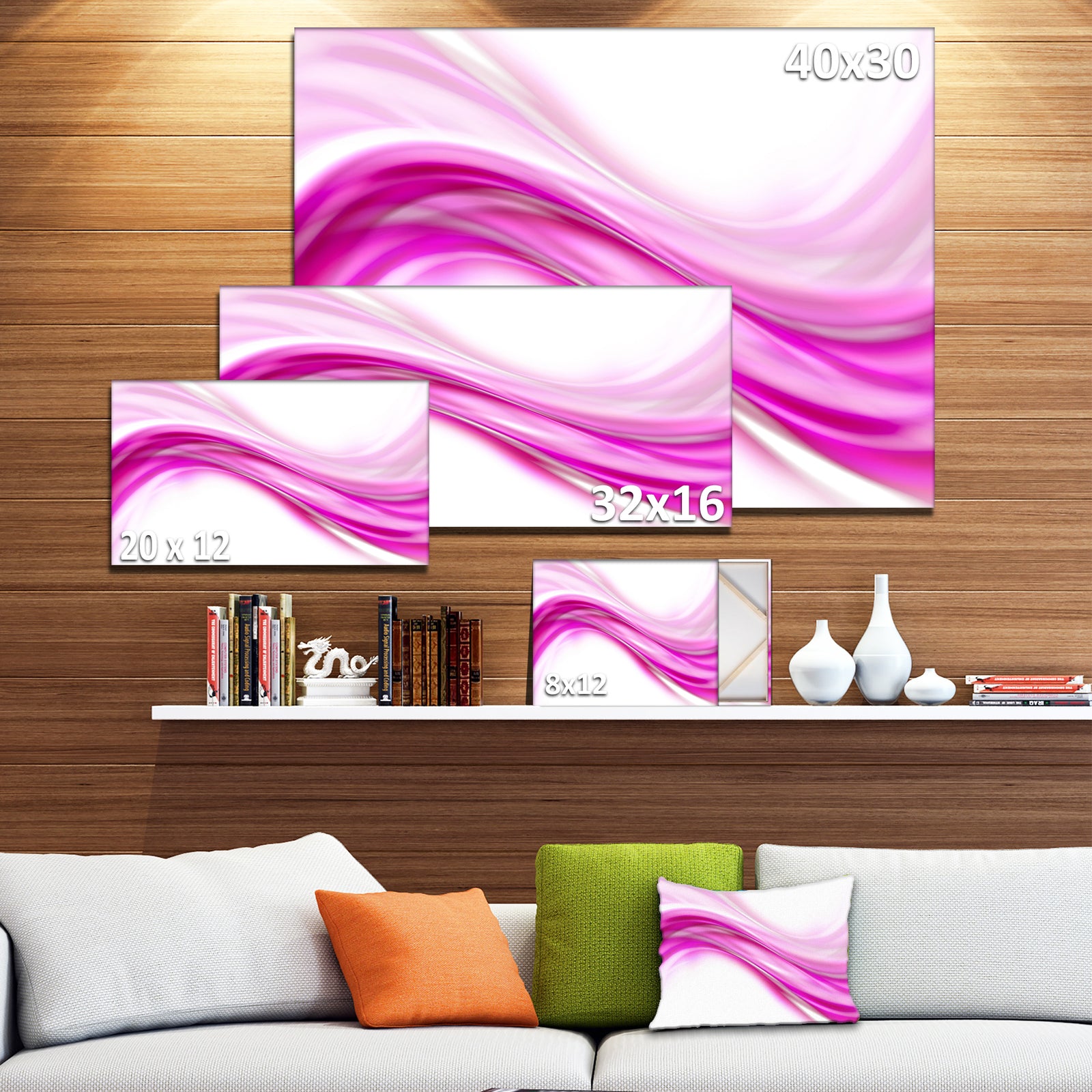 Abstract Pink Downward Waves - Abstract Digital Canvas Print