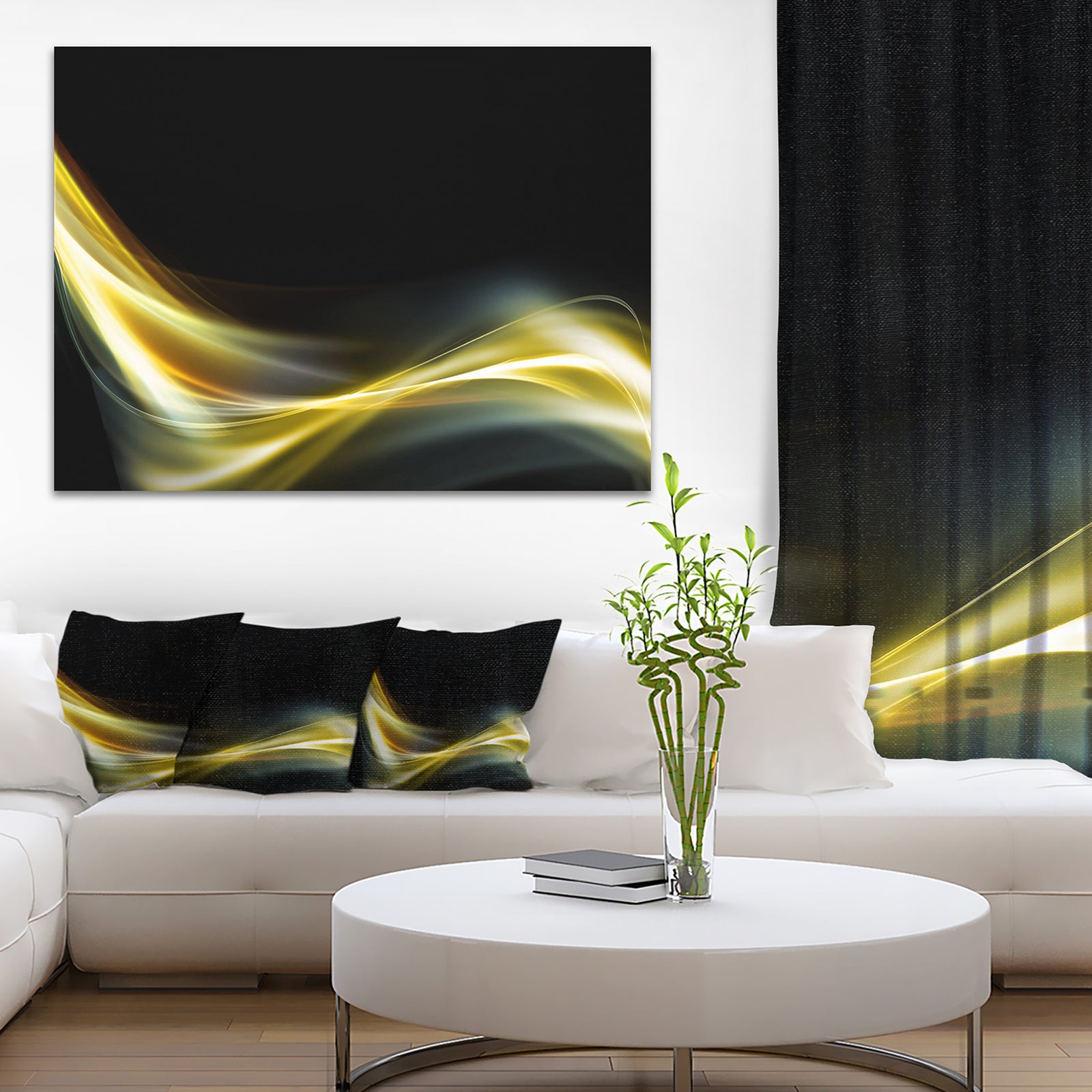 Gold in Black Upward Lines - Abstract Digital Art Canvas Print