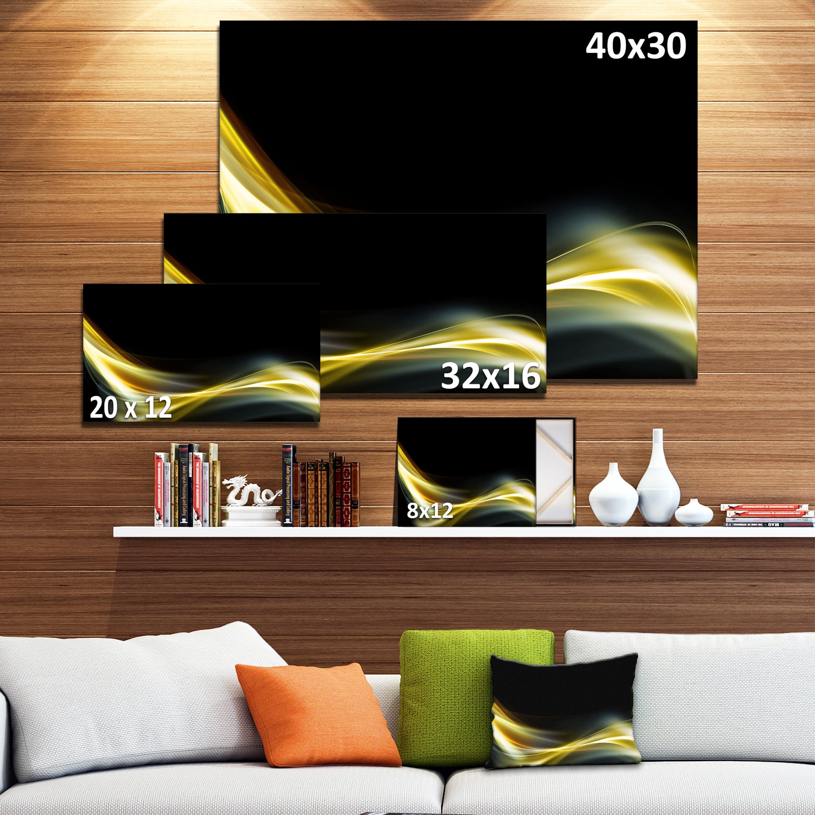 Gold in Black Upward Lines - Abstract Digital Art Canvas Print