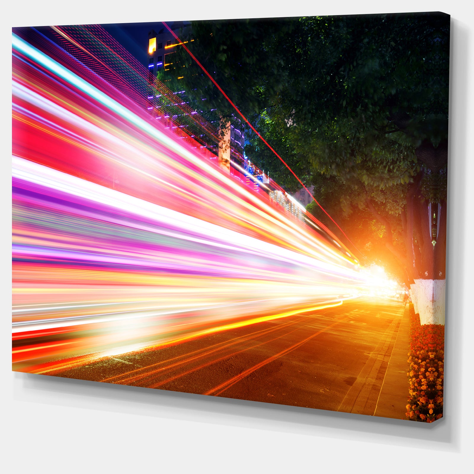 Expressway Light Trails - Cityscape Photo Canvas Art Print