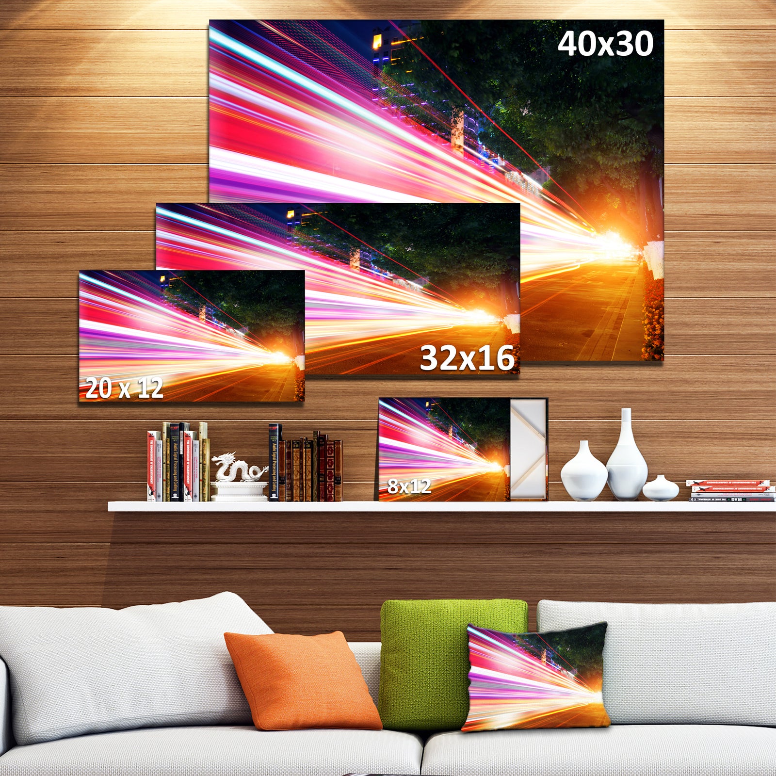 Expressway Light Trails - Cityscape Photo Canvas Art Print