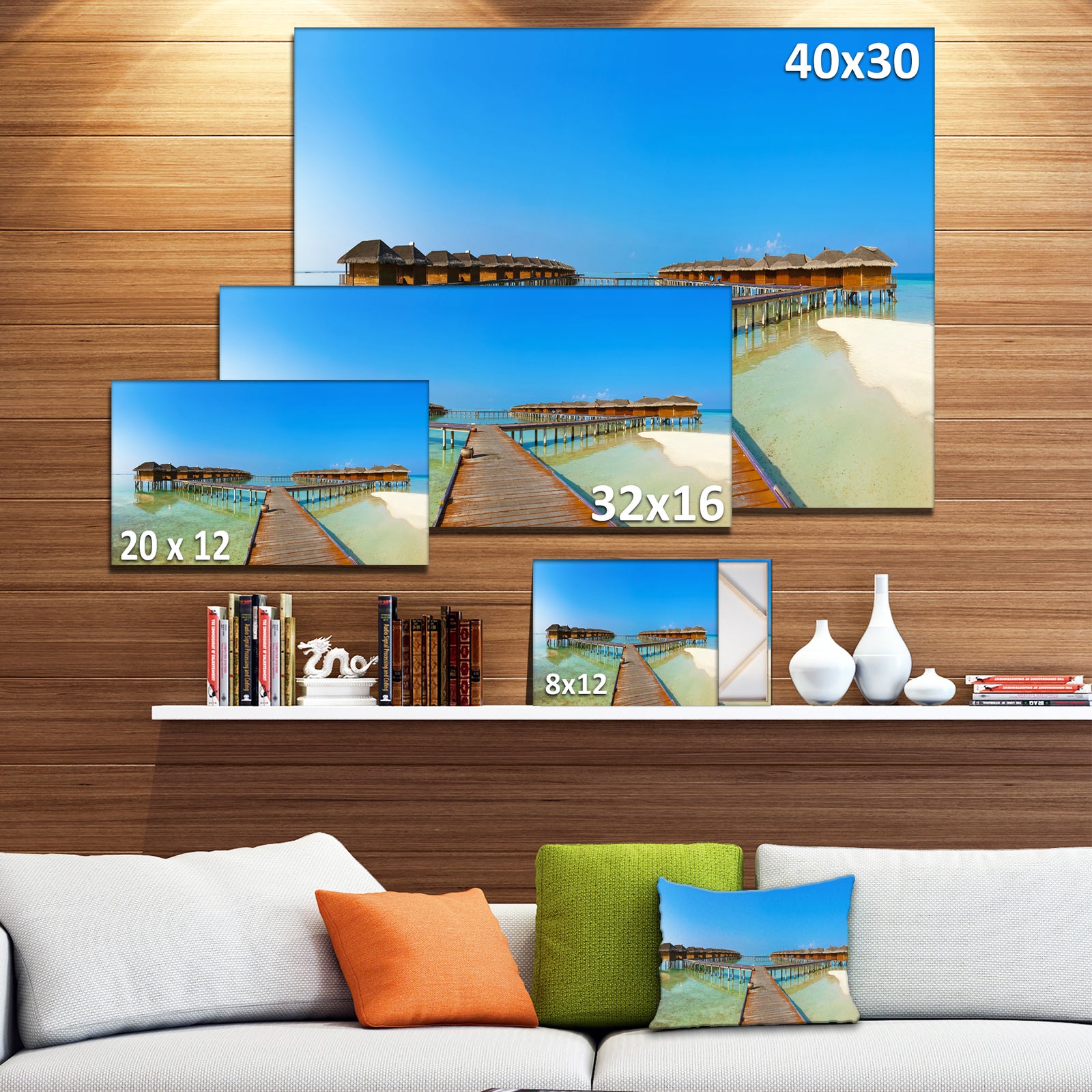 Bungalows in Maldives Island - Landscape Photo Canvas Print