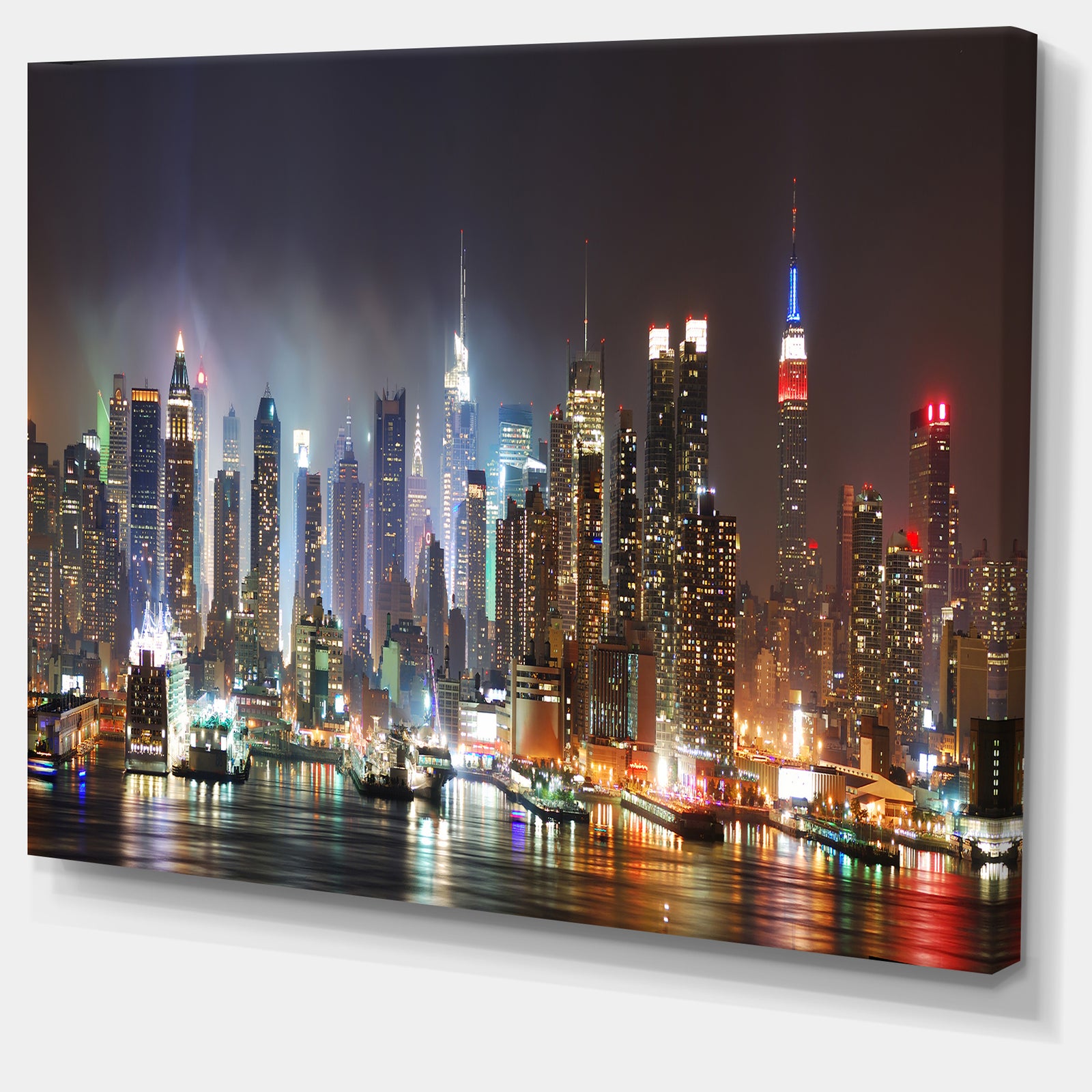 Lit NYC Manhattan Skyline - Cityscape Photo Canvas Print