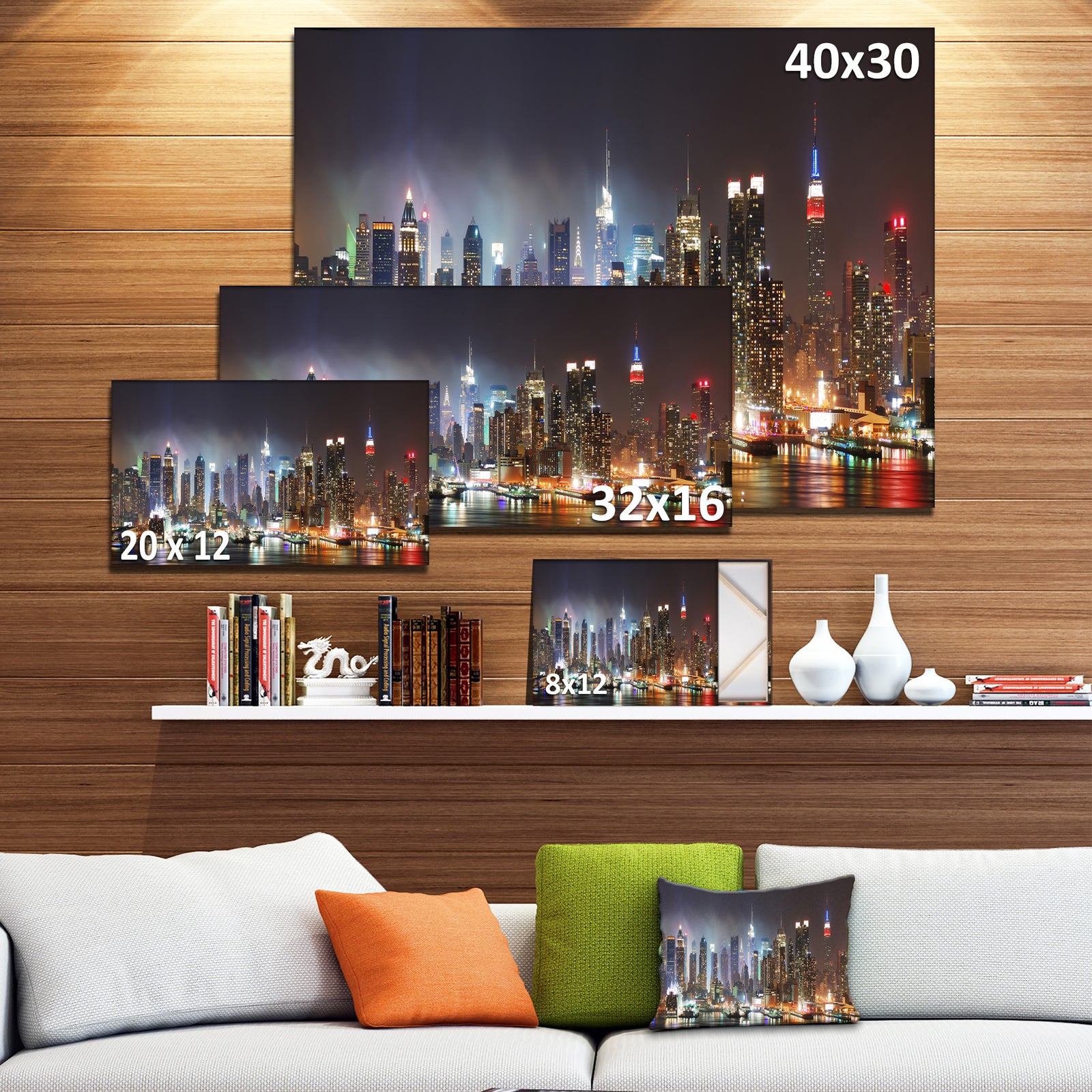 Lit NYC Manhattan Skyline - Cityscape Photo Canvas Print