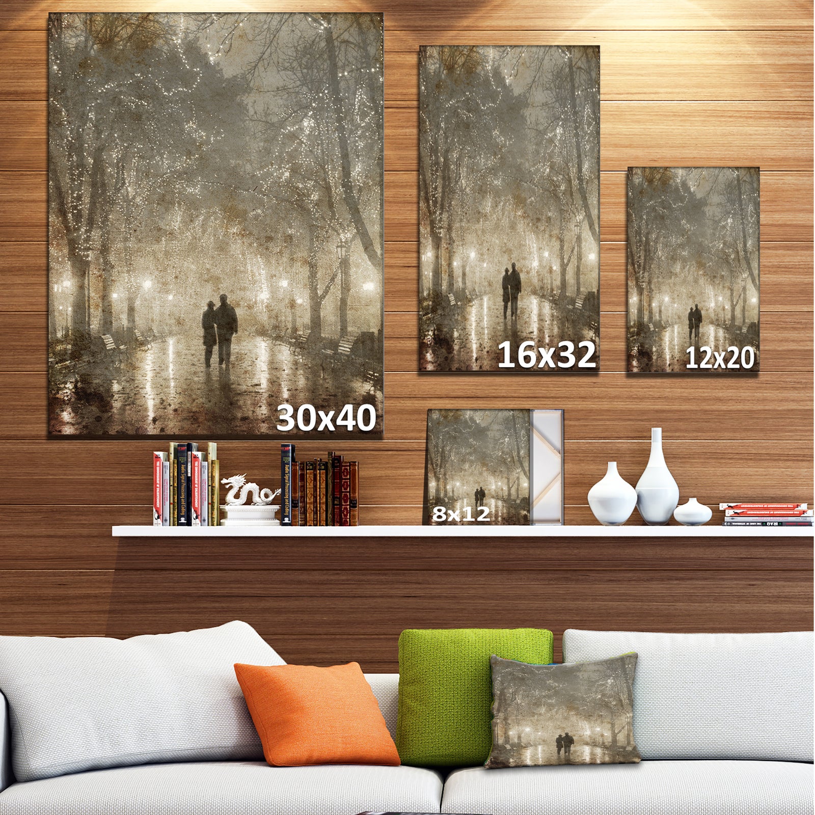 Couple Walking in Night Lights - Landscape Photography Canvas Print