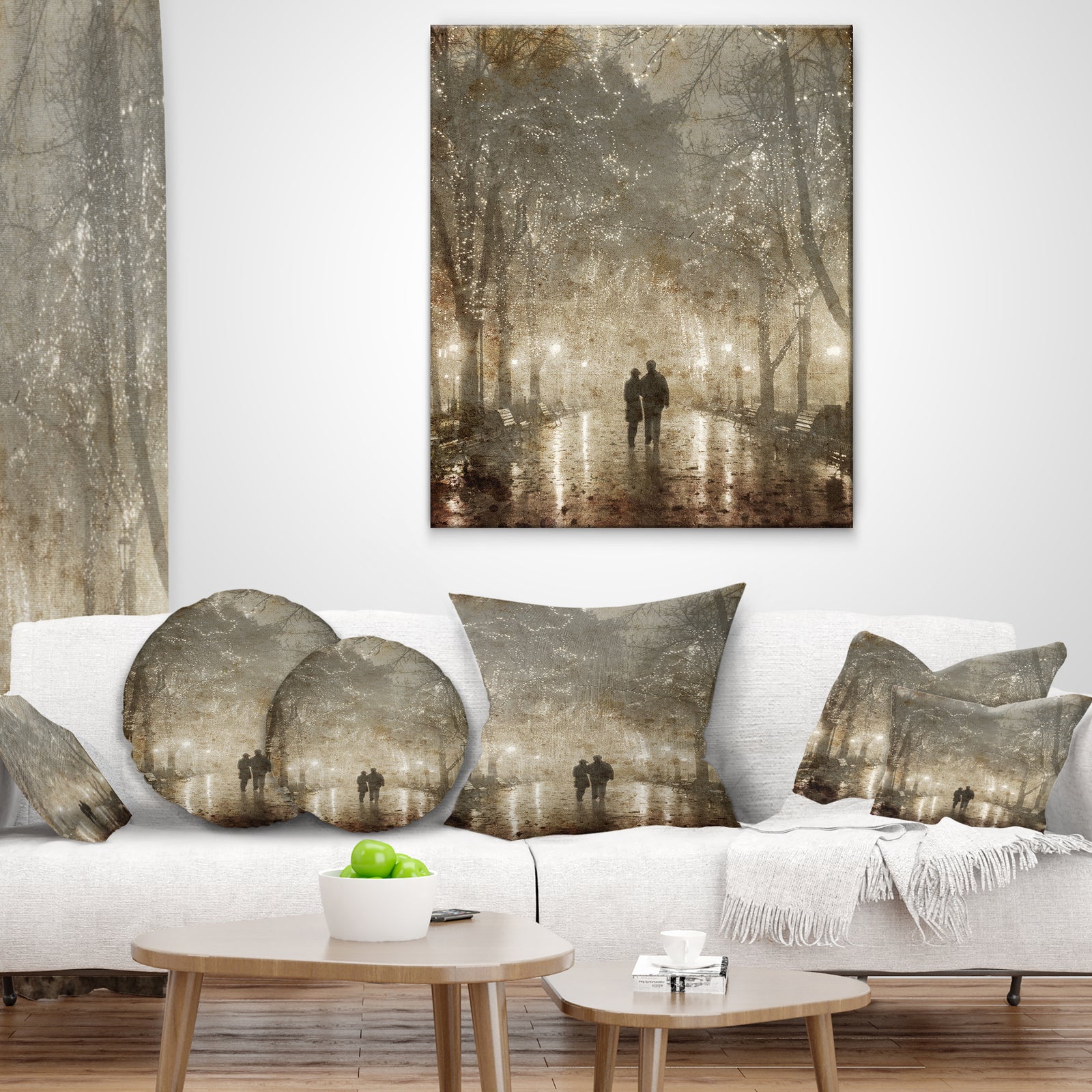 Couple Walking in Night Lights - Landscape Photography Canvas Print