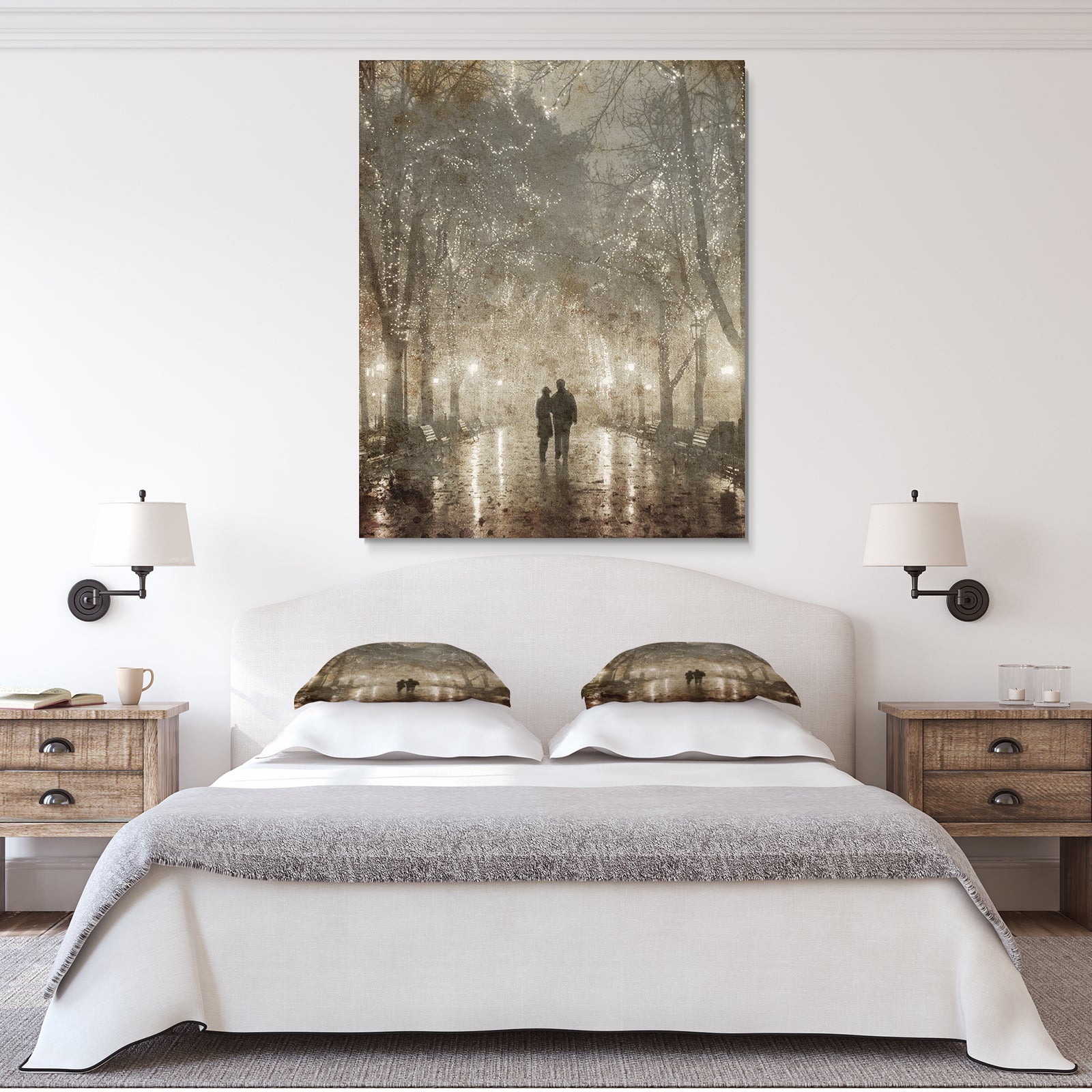 Couple Walking in Night Lights - Landscape Photography Canvas Print