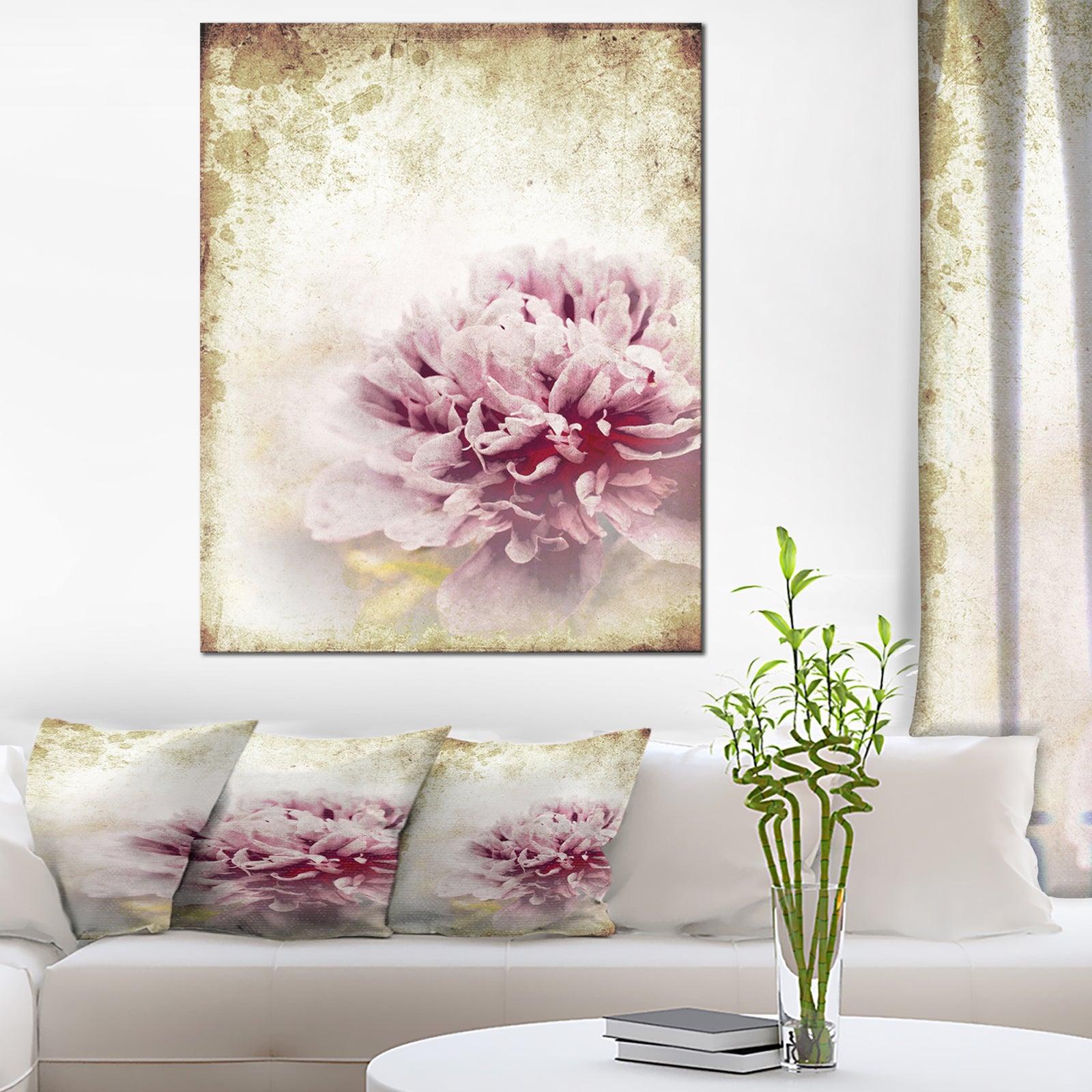 Pink Peony in Vintage Style - Floral Art Canvas Print