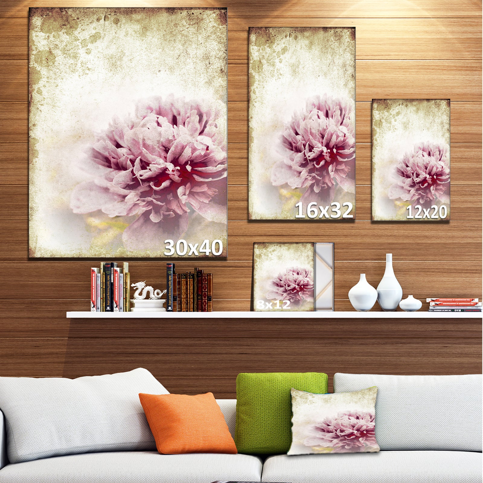 Pink Peony in Vintage Style - Floral Art Canvas Print