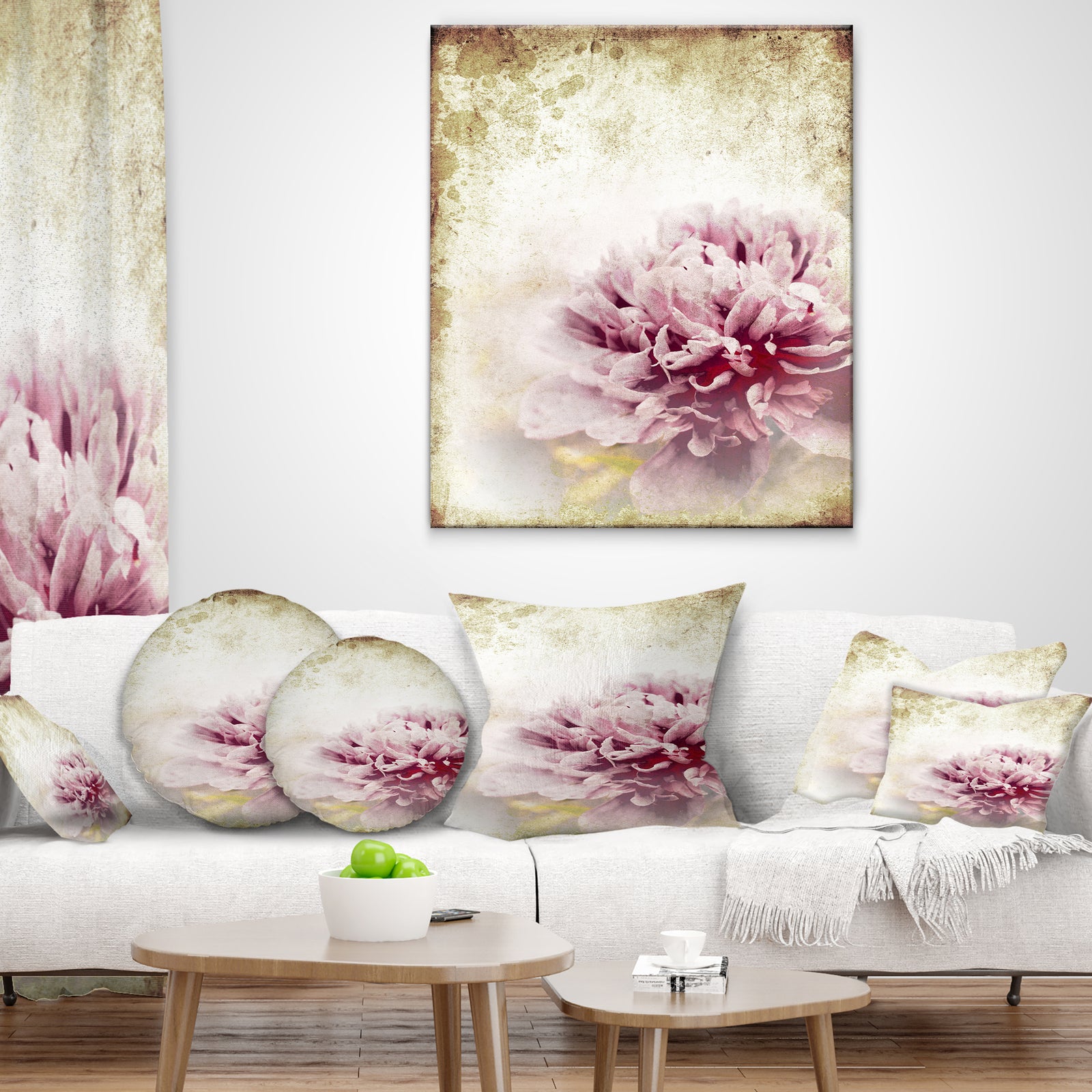 Pink Peony in Vintage Style - Floral Art Canvas Print