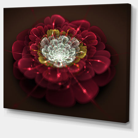 Red Fractal Flower with White - Floral Digital Art Canvas Print