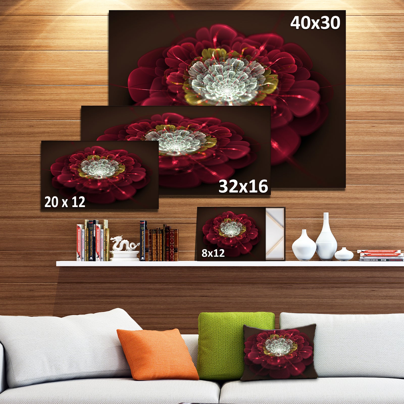 Red Fractal Flower with White - Floral Digital Art Canvas Print
