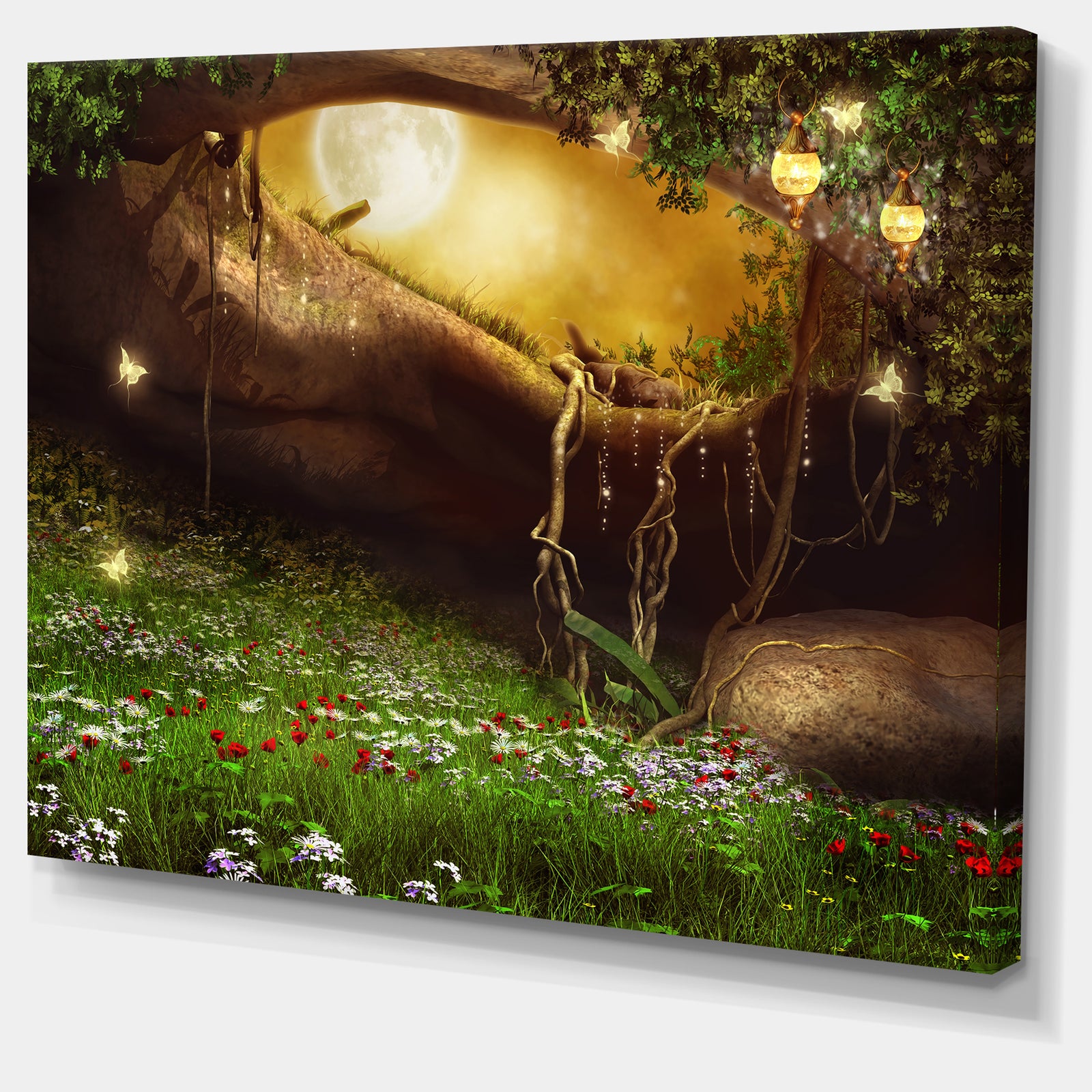 Enchanted Cave with Flowers - Landscape Digital Canvas Print