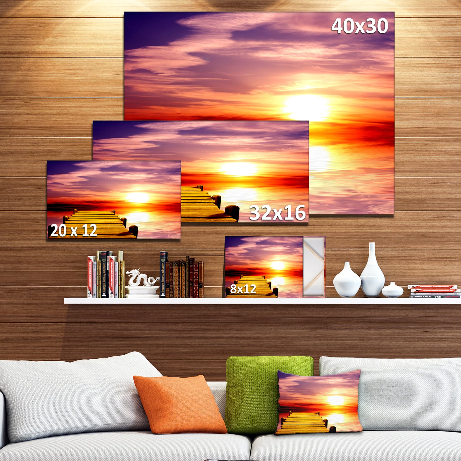 Burning Sunset in Blue Sky - Seascape Photo Canvas Print