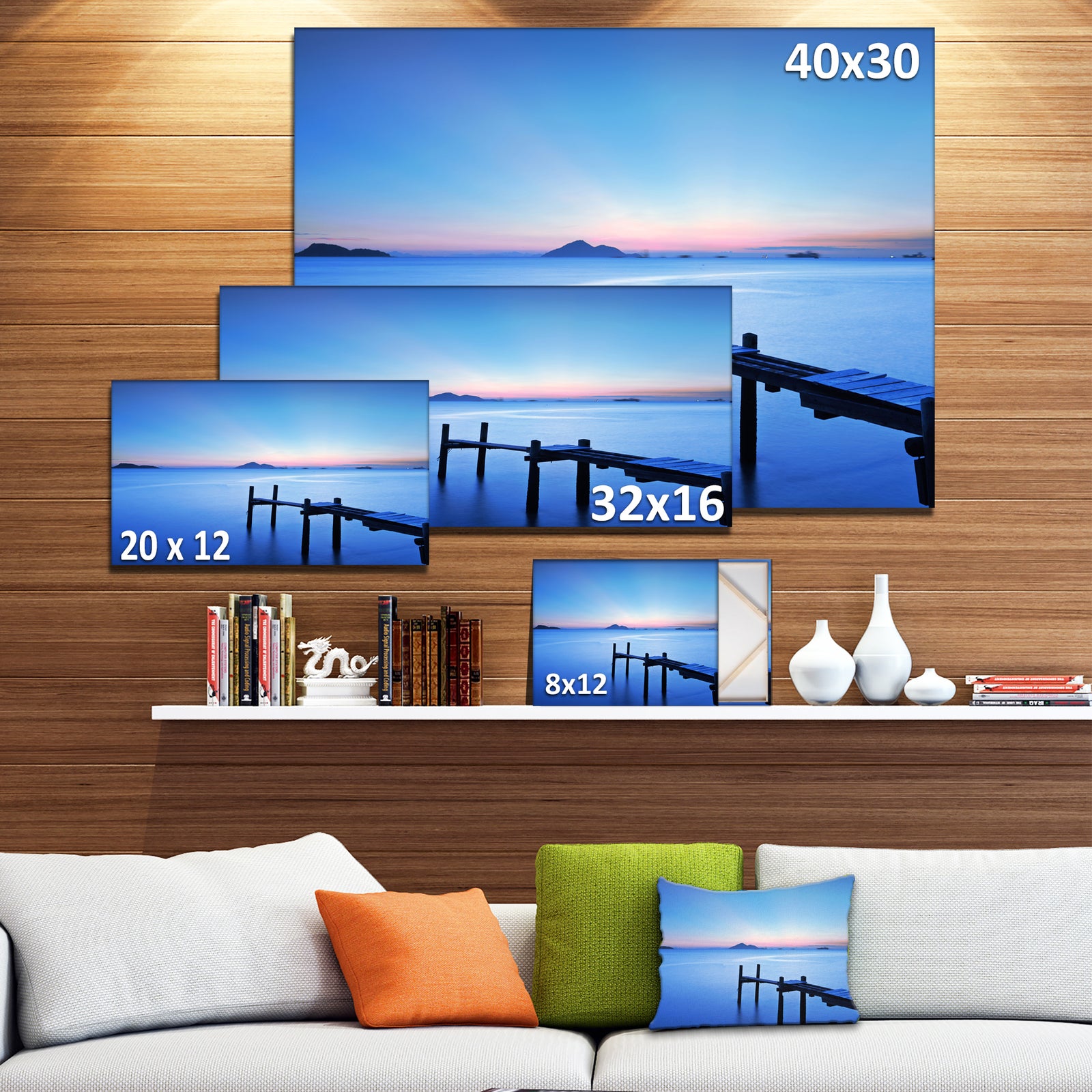 Wooden Pier in Blue Sea - Seascape Photo Canvas Print