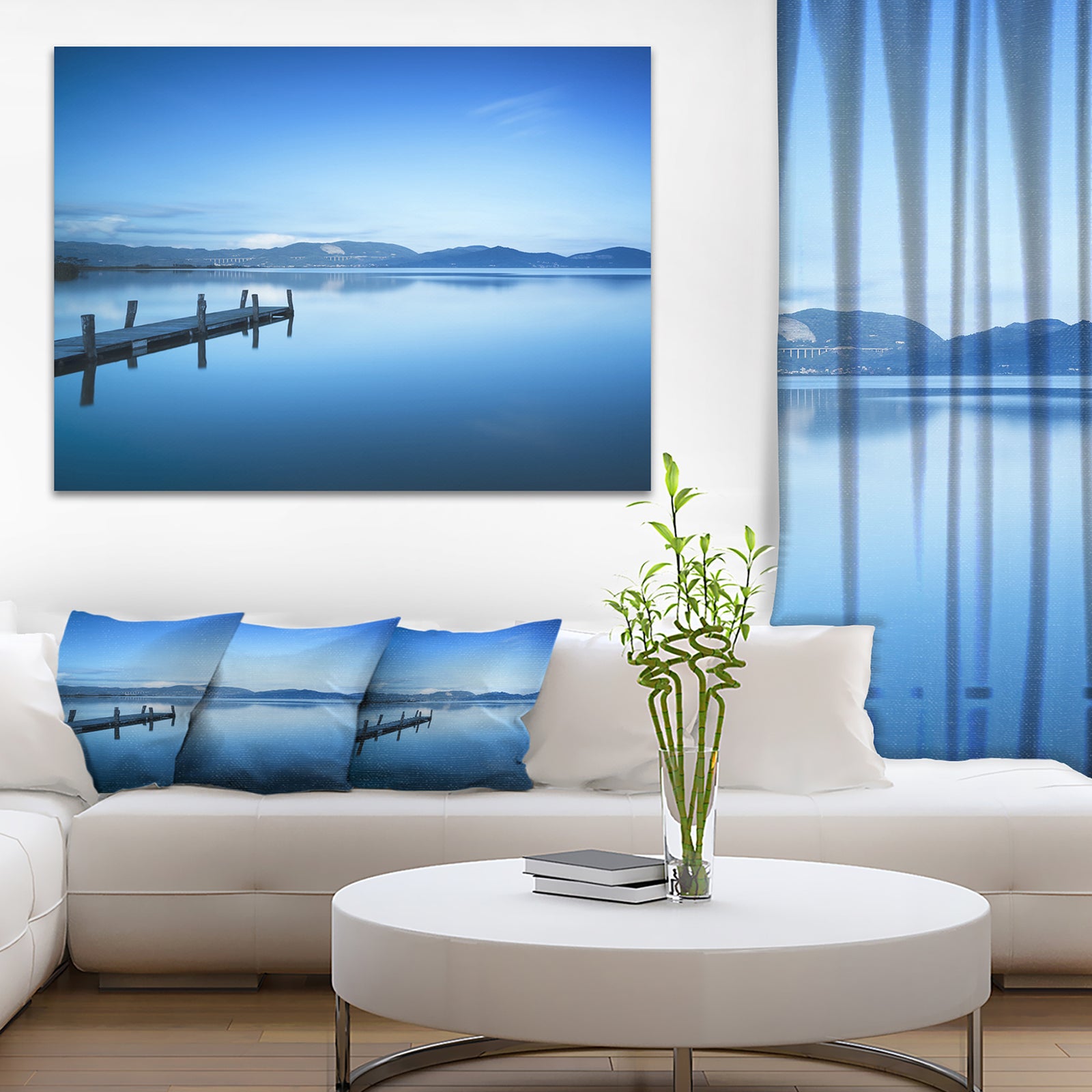 Bright Blue Sky with Pier - Seascape Photo Canvas Print