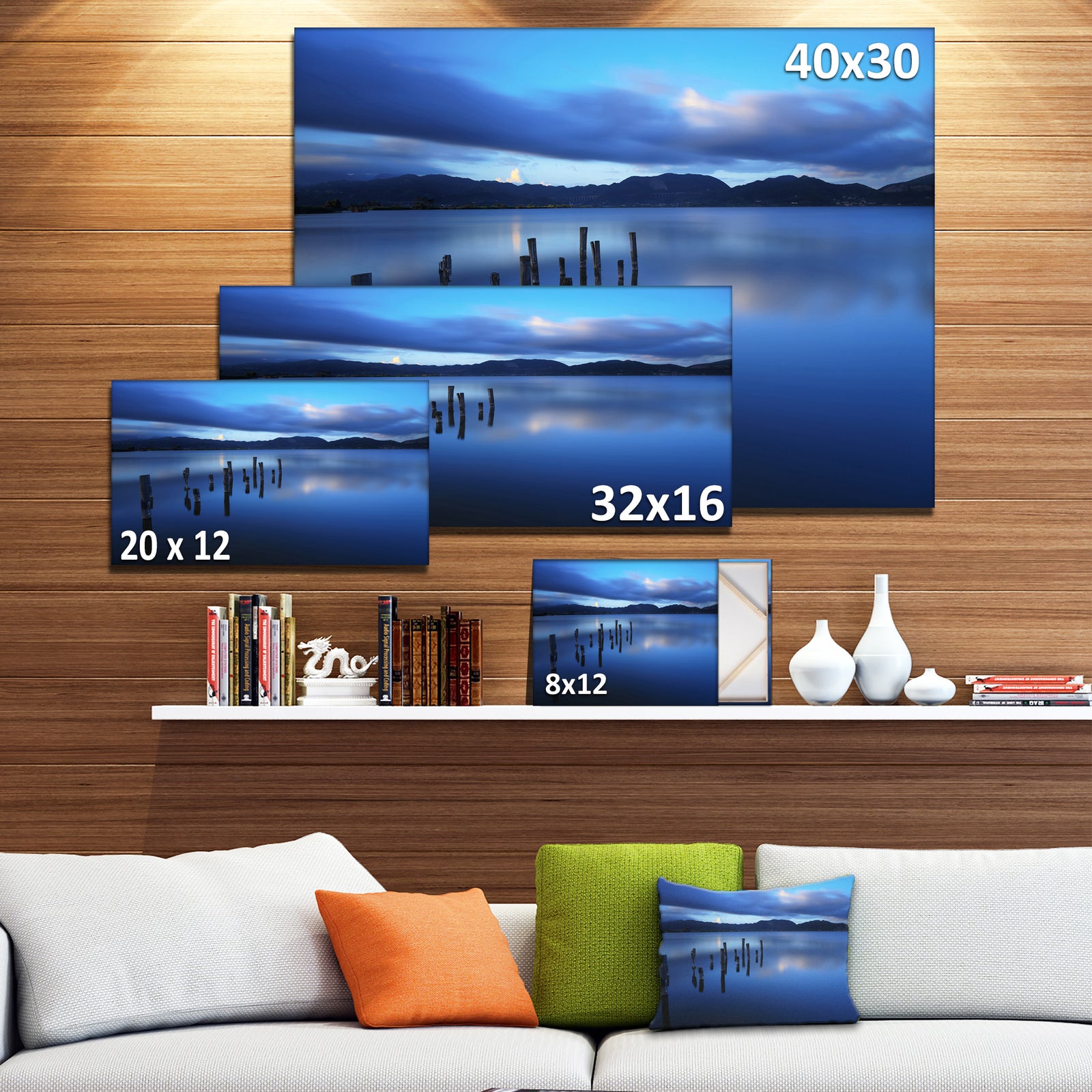 Dark Blue Sea with Pier Remains - Seascape Photo Canvas Print