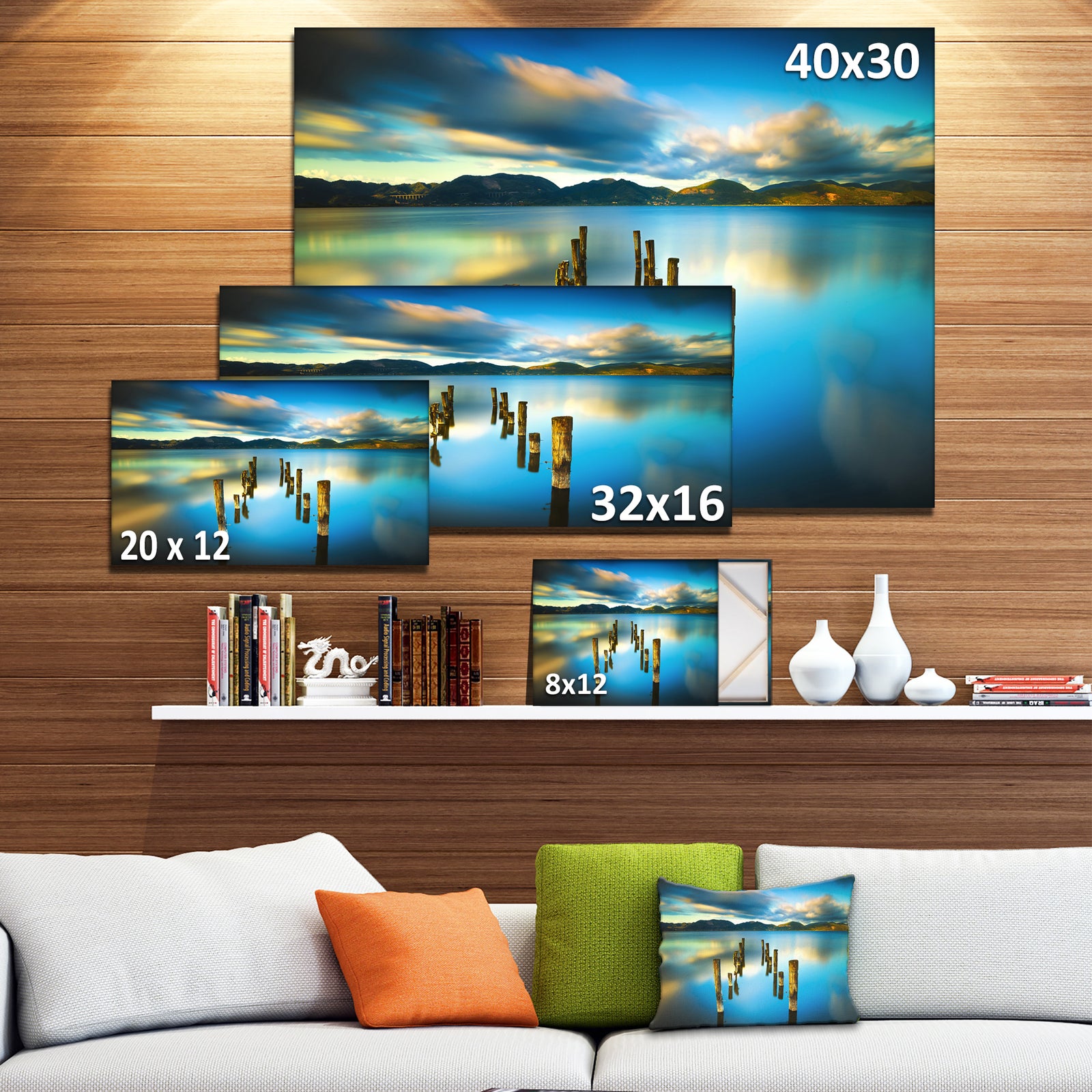 Cloudy Lake with Broken Pier - Seascape Photo Canvas Print