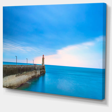 Pier and Lightour in Sunset - Seascape Photo Canvas Print