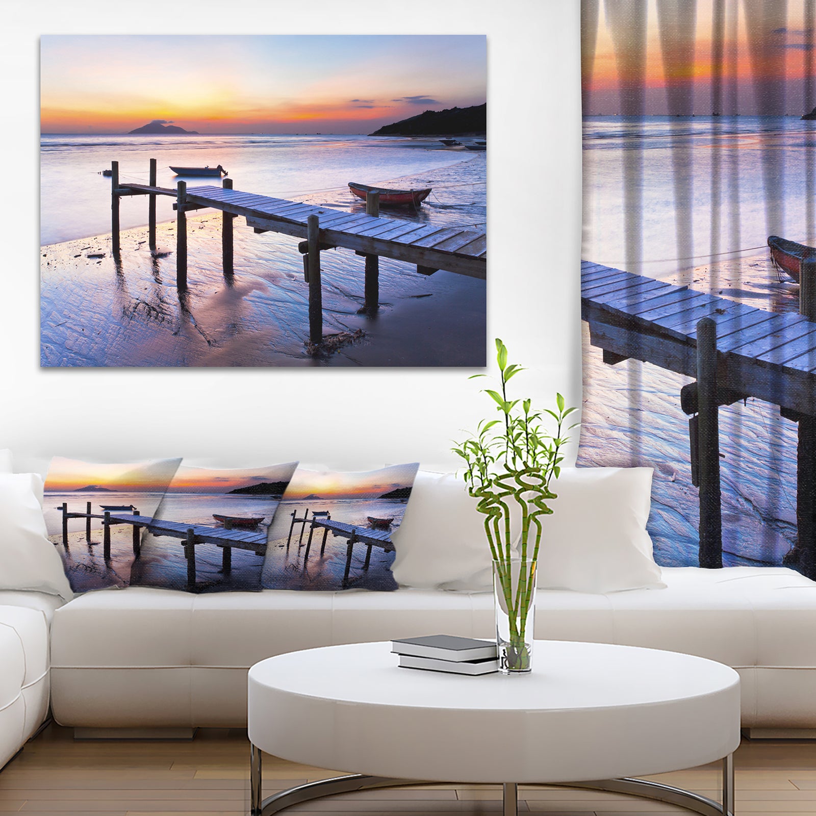 Old Wooden Pier at Sunset - Seascape Photo Canvas Print