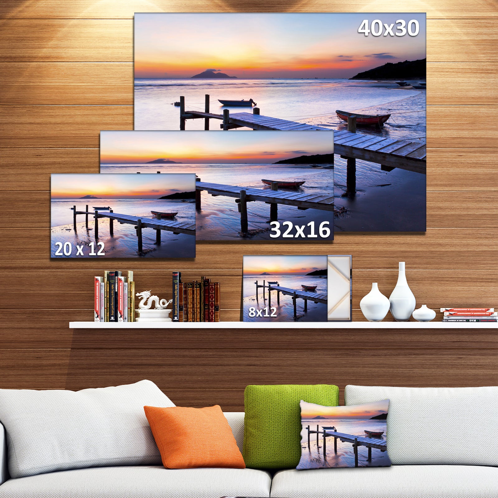 Old Wooden Pier at Sunset - Seascape Photo Canvas Print
