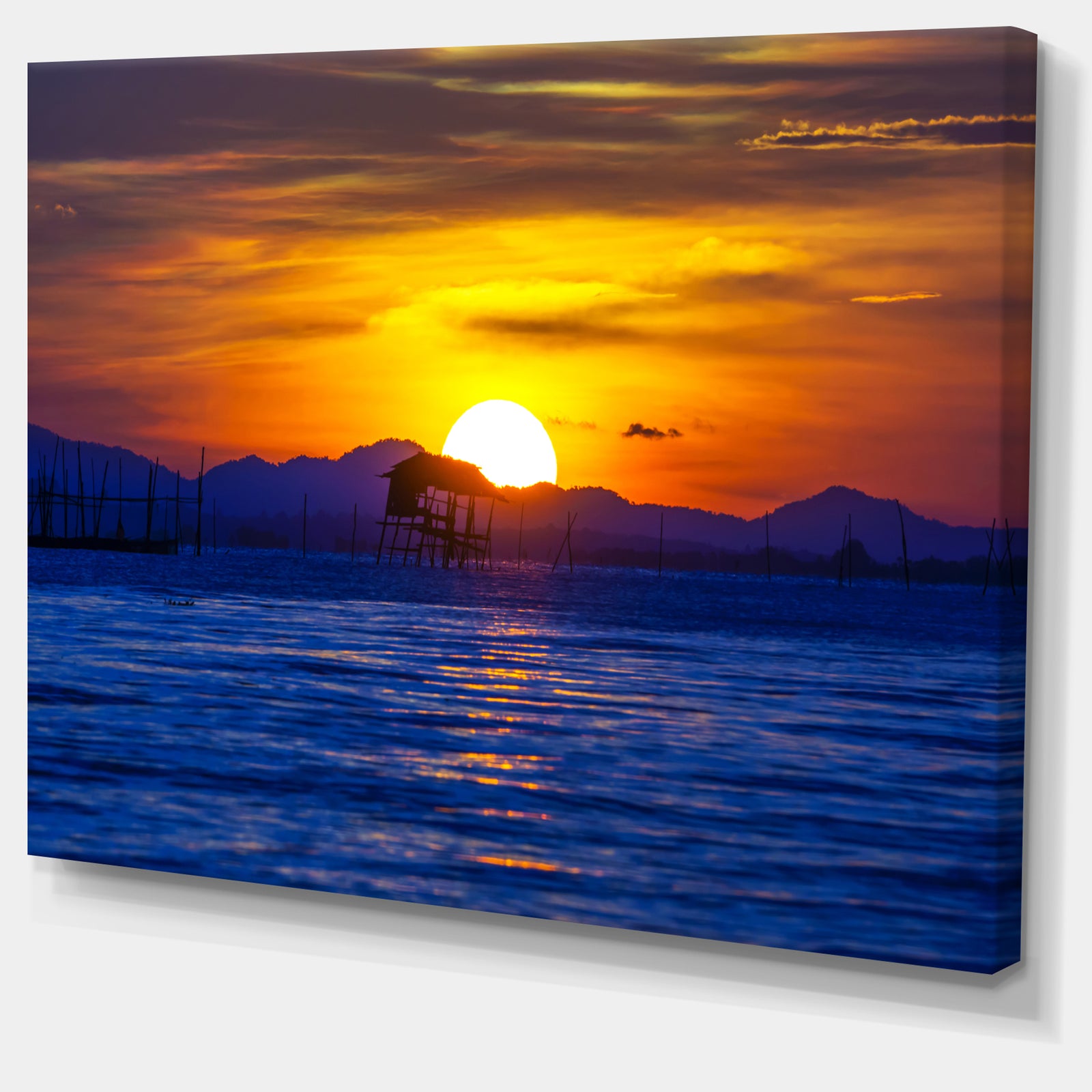 Old Wooden Pavilion in Sea - Seascape Photo Canvas Print