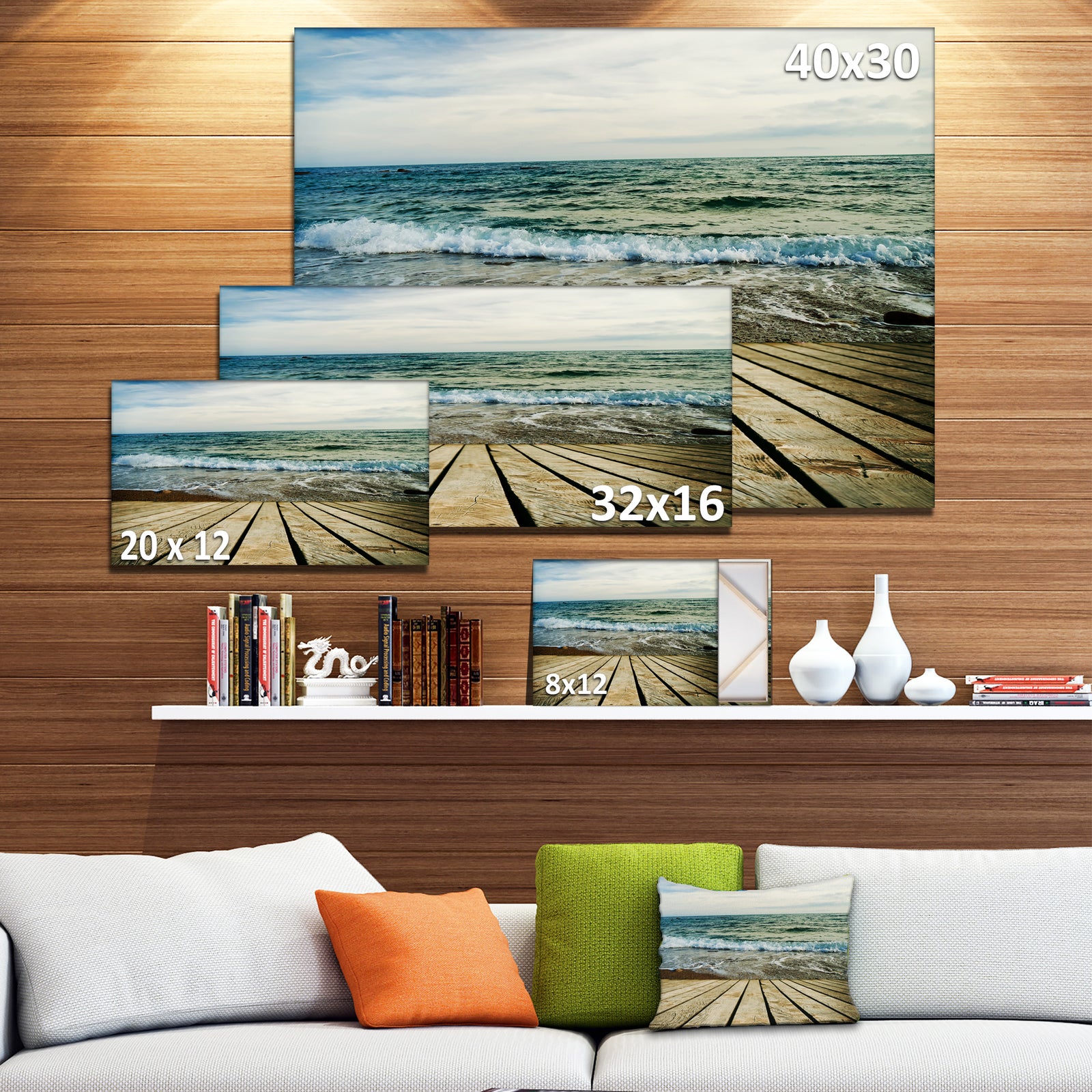 Wooden Pier in Waving Sea - Seascape Photo Canvas Print