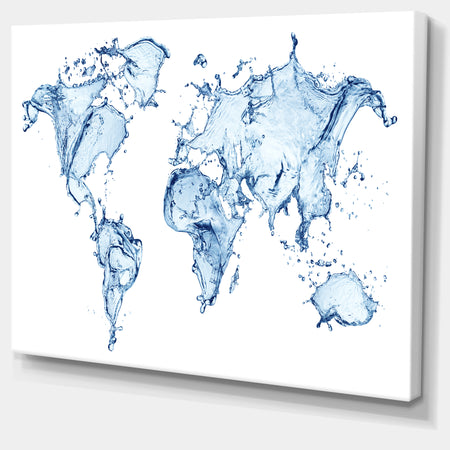 World Map Water Splash - Map Digital Art Canvas Print