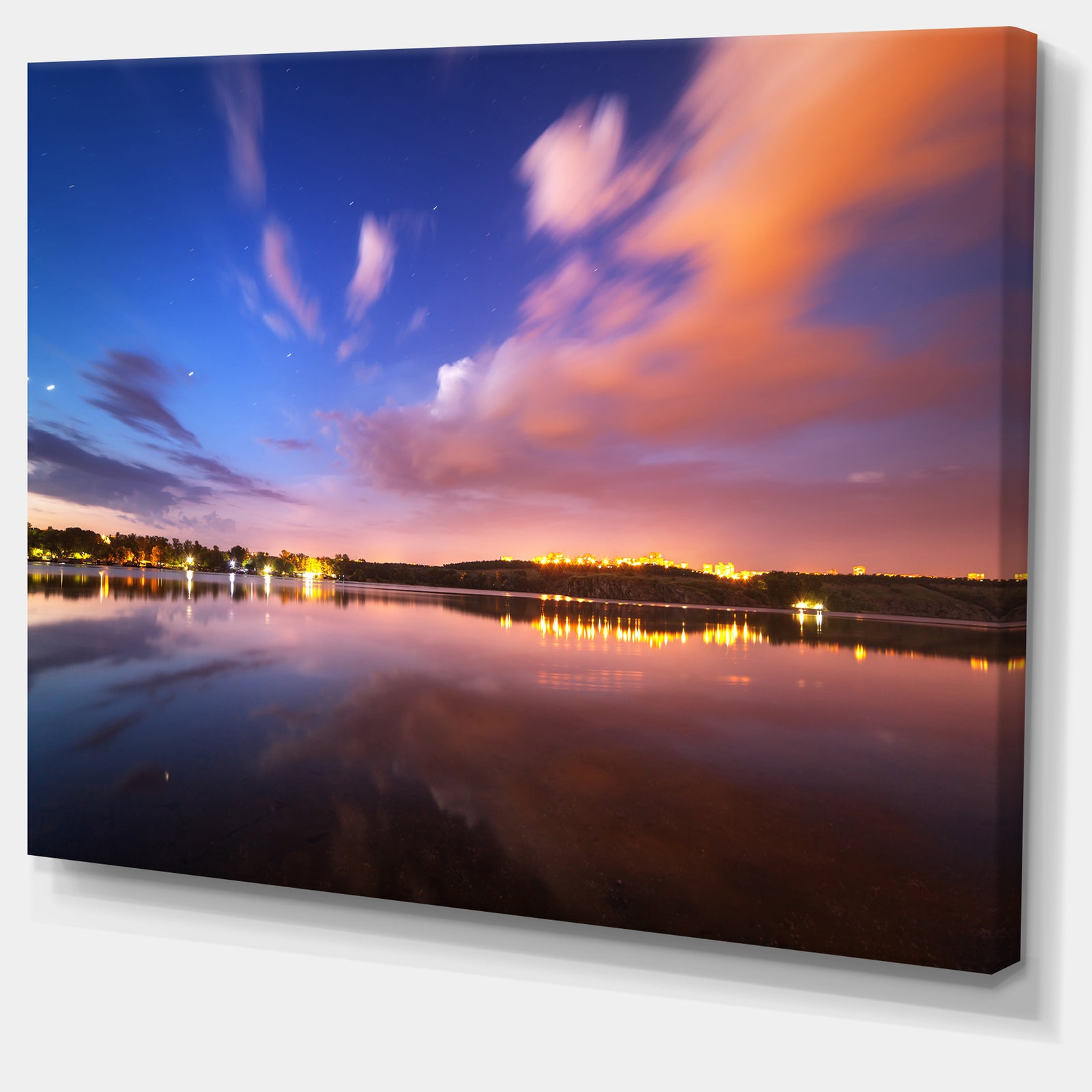 Night Sky Over River with Clouds - Modern Photo Canvas Print