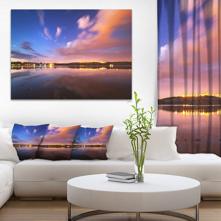 Night Sky Over River with Clouds - Modern Photo Canvas Print