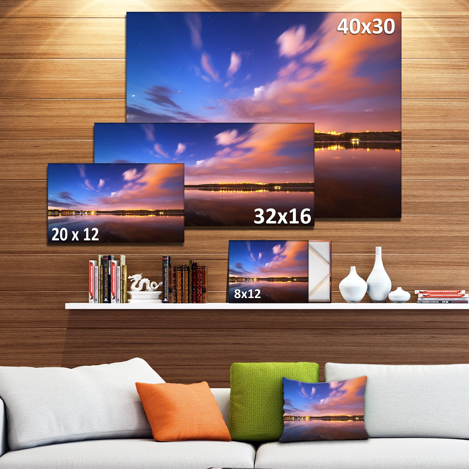 Night Sky Over River with Clouds - Modern Photo Canvas Print