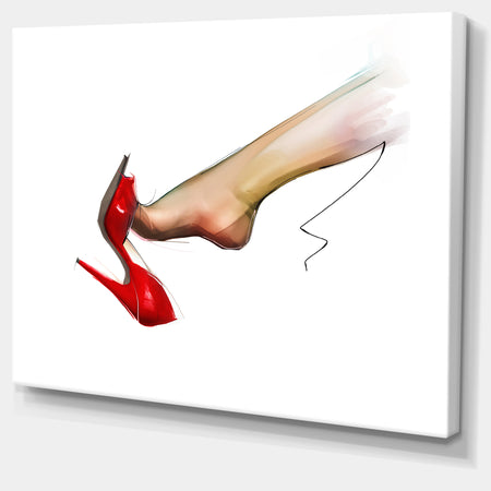 Leg Wearing High Heel Red Shoe - Portrait Digital Art Canvas Print