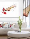 Leg Wearing High Heel Red Shoe - Portrait Digital Art Canvas Print