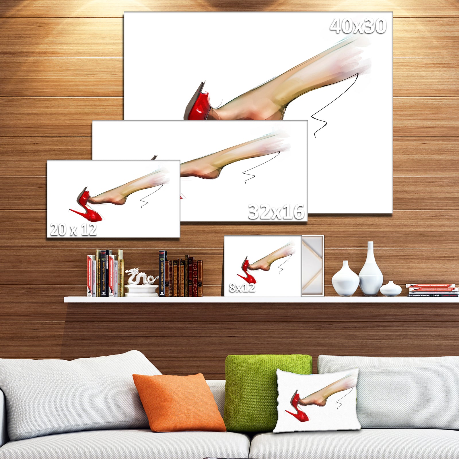 Leg Wearing High Heel Red Shoe - Portrait Digital Art Canvas Print