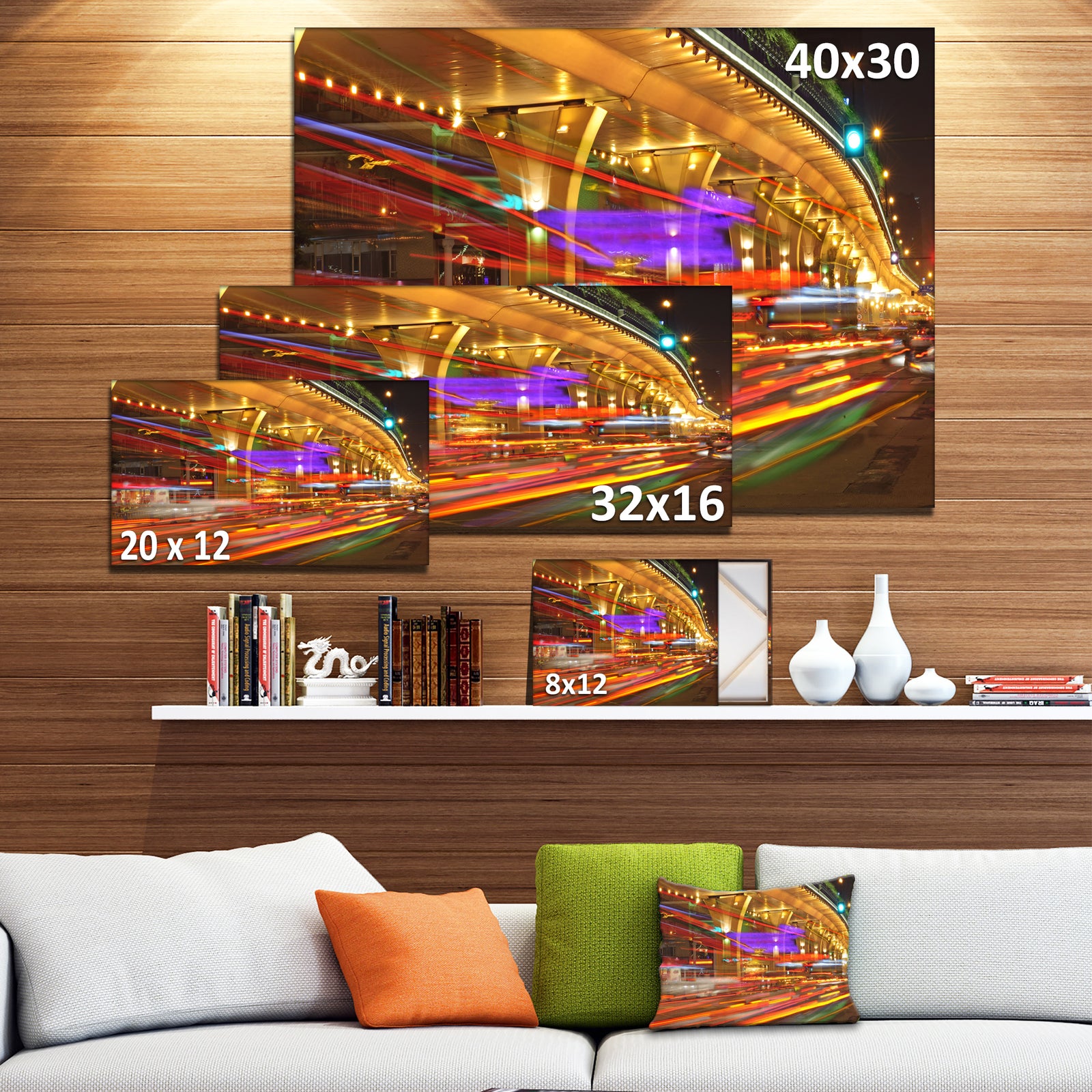 Colorful Traffic Trails in City - Cityscape Photo Canvas Print