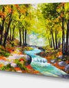 River in Green Autumn Forest - Landscape Painting Canvas Print