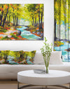 River in Green Autumn Forest - Landscape Painting Canvas Print