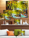 River in Green Autumn Forest - Landscape Painting Canvas Print