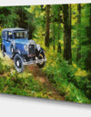 Blue Vintage Car Oil Painting - Canvas Print