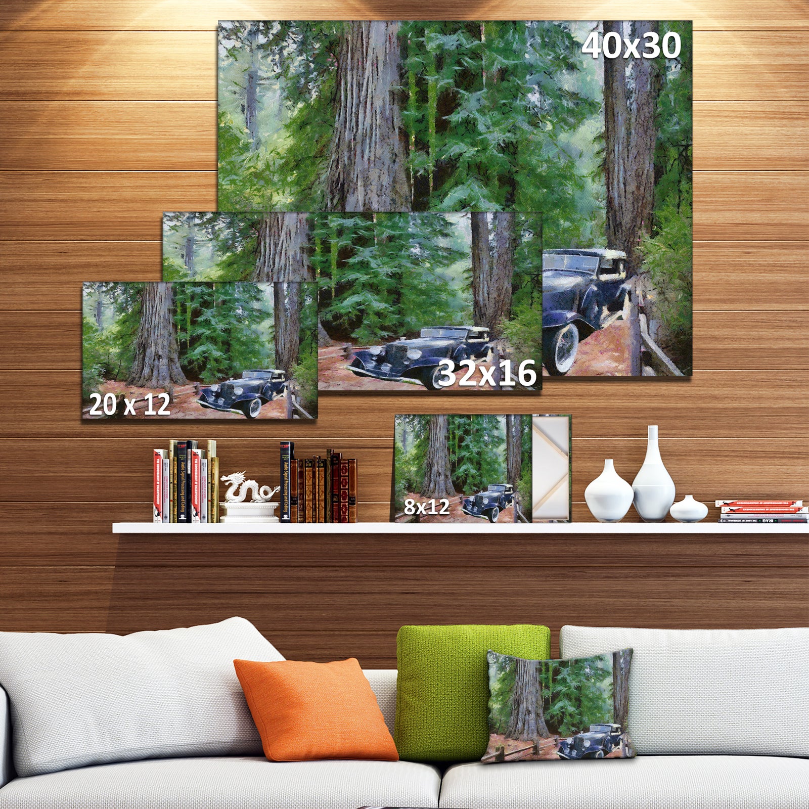 Vintage Car in Forest - Landscape Painting Canvas Print