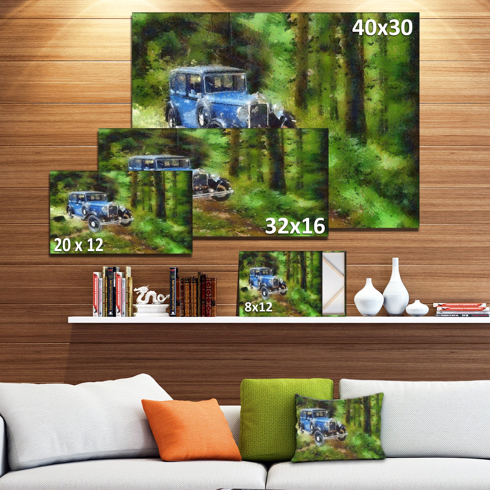 Dark Blue Vintage Car Oil Painting - Car Painting Canvas Print