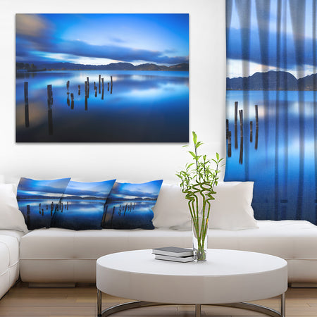 Blue Lake Sunset with Pier - Landscape Photo Canvas Print
