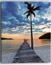 Wooden Pier and Palm Tree - Seashore Photo Canvas Art Print