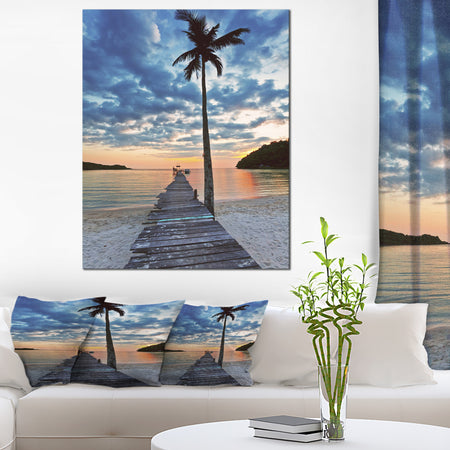 Wooden Pier and Palm Tree - Seashore Photo Canvas Art Print