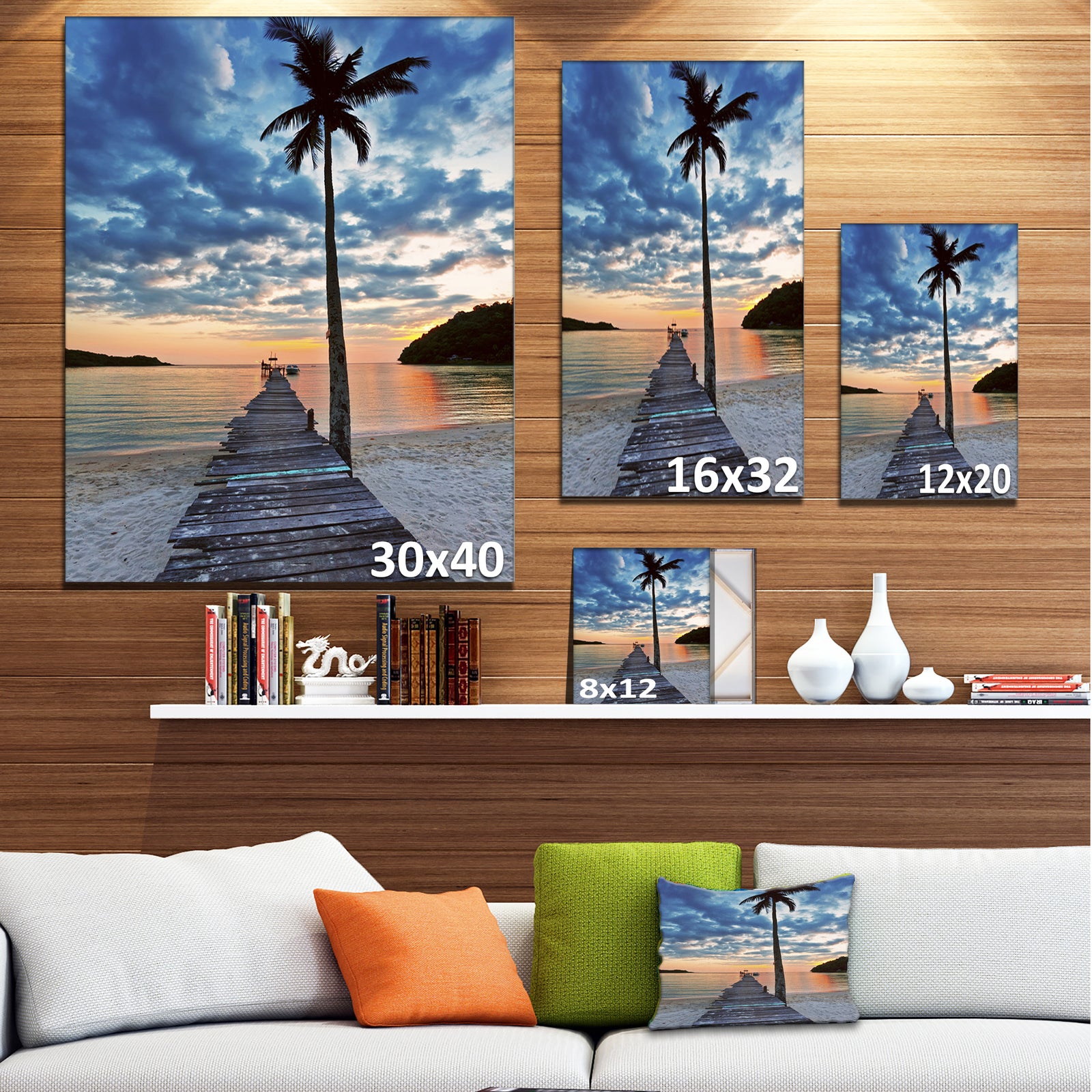 Wooden Pier and Palm Tree - Seashore Photo Canvas Art Print