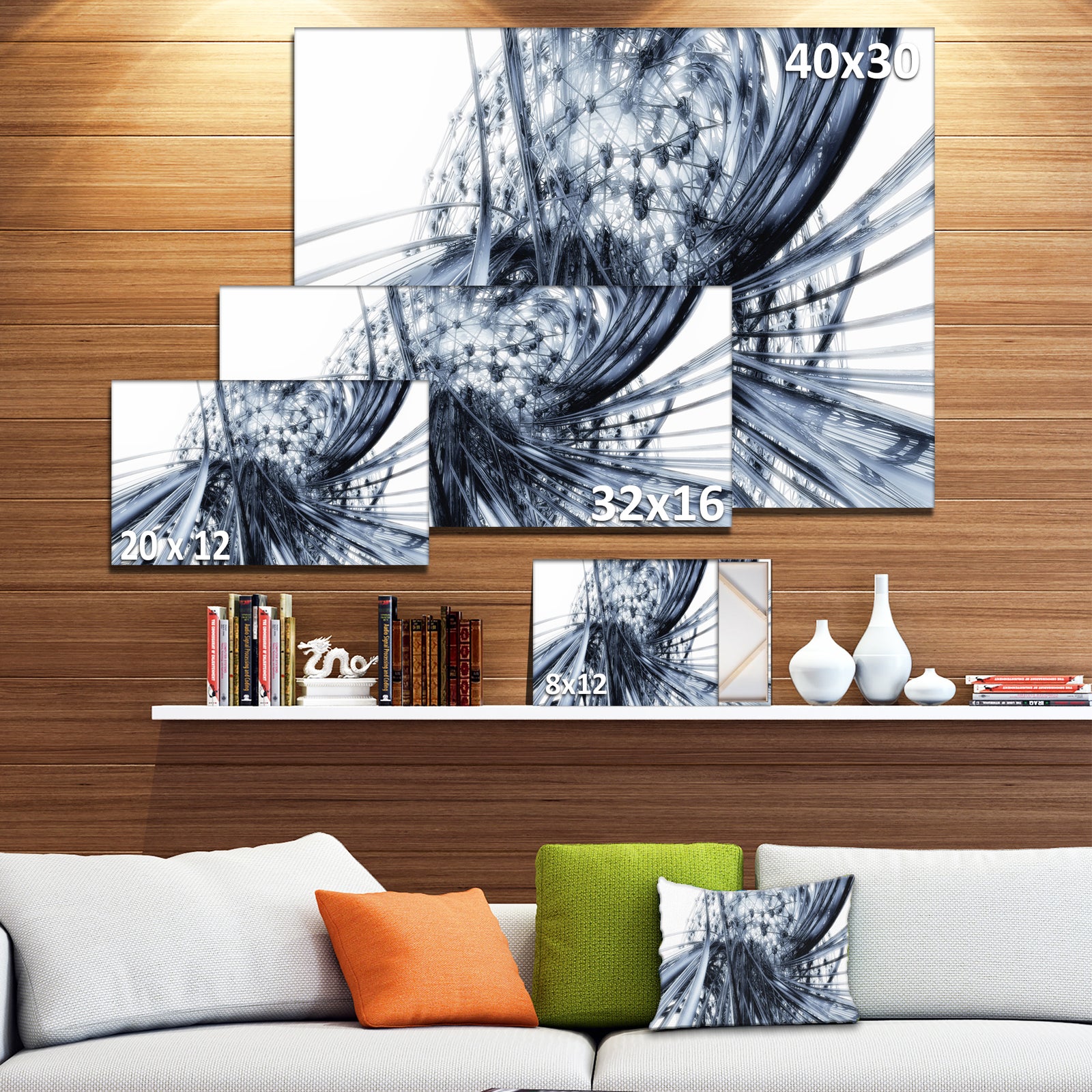 Fractal Black N White Connected Stripes - Art Canvas Print
